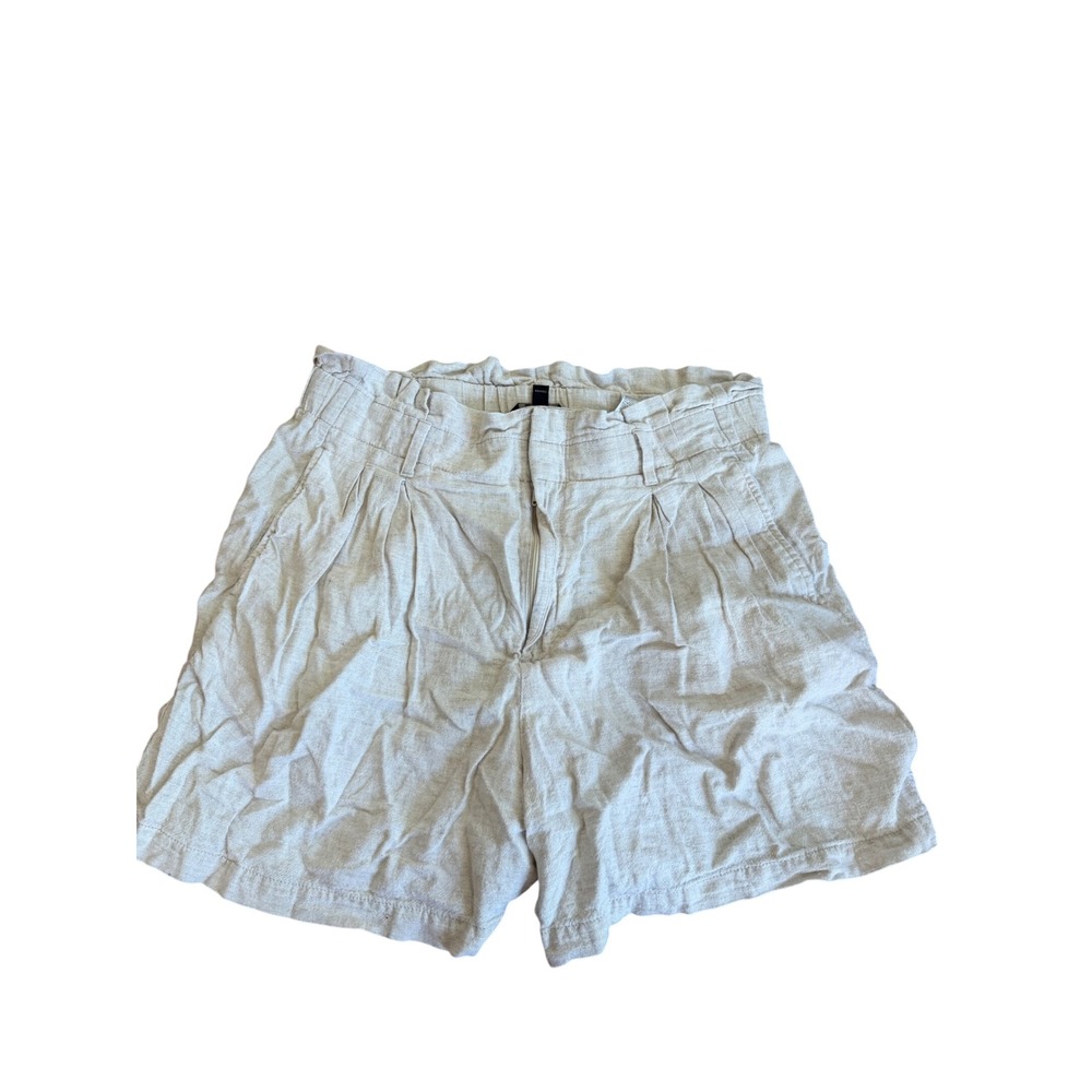 Banana Republic Women 14 Linen Rayon Paperbag Waistโ Shorts Beige Pleated Front